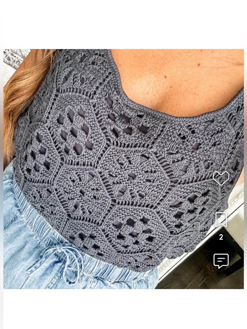 Splendid crochet tank top with lining. Deep gray blue